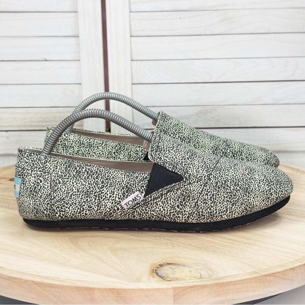 TOMS Redondo‎ Slip On Flats Black White Mini Leopard Print Women 10